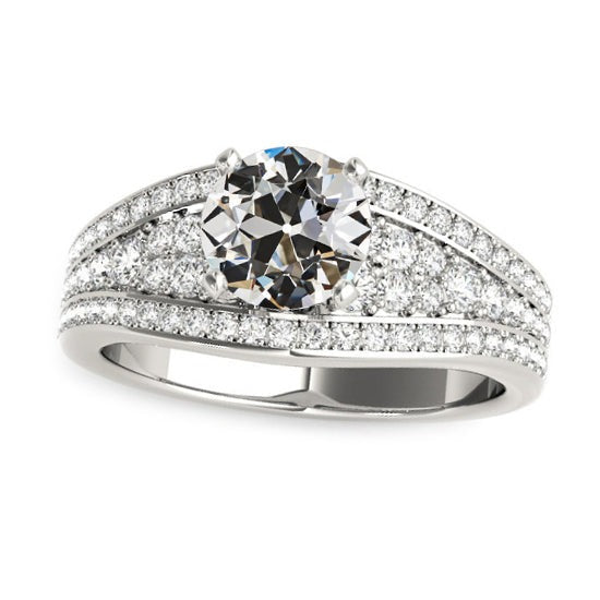 Réel Bague fantaisie diamant taille vieille mine sertie de griffes en or 3.25 carats