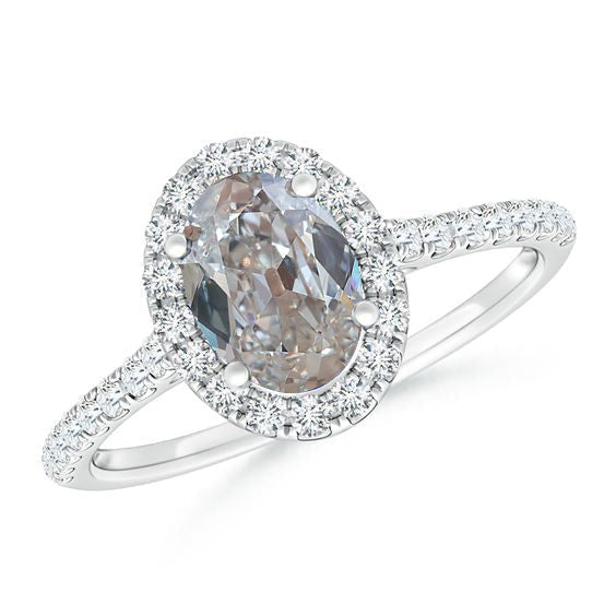 Réel Bague halo de diamants taille ancienne avec accents ronds en or 2.75 carats