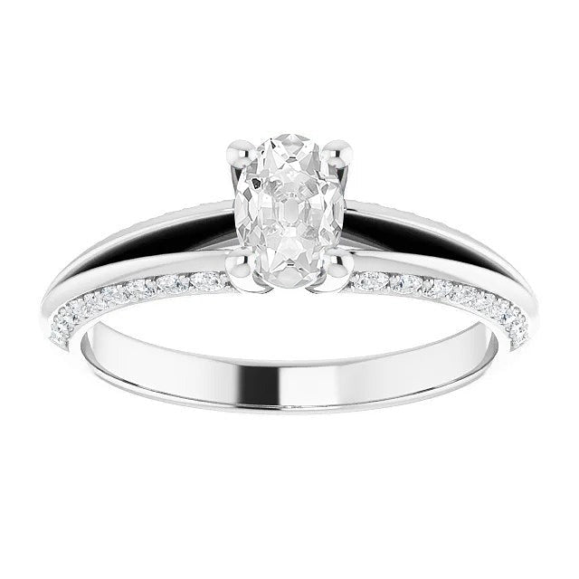 Réel Bague ovale diamant taille mine sertie griffes 5.15 carats tige fendue