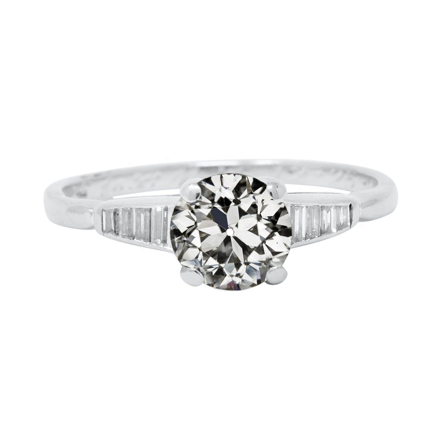 Réel Baguette Diamant Baguette & Rond Vieux mineur Sertie Griffe Or Blanc 3 Carats