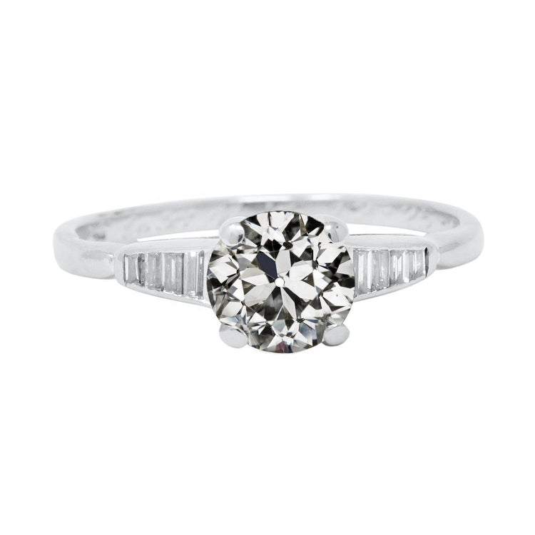 Réel Baguette Diamant Baguette & Rond Vieux mineur Sertie Griffe Or Blanc 3 Carats