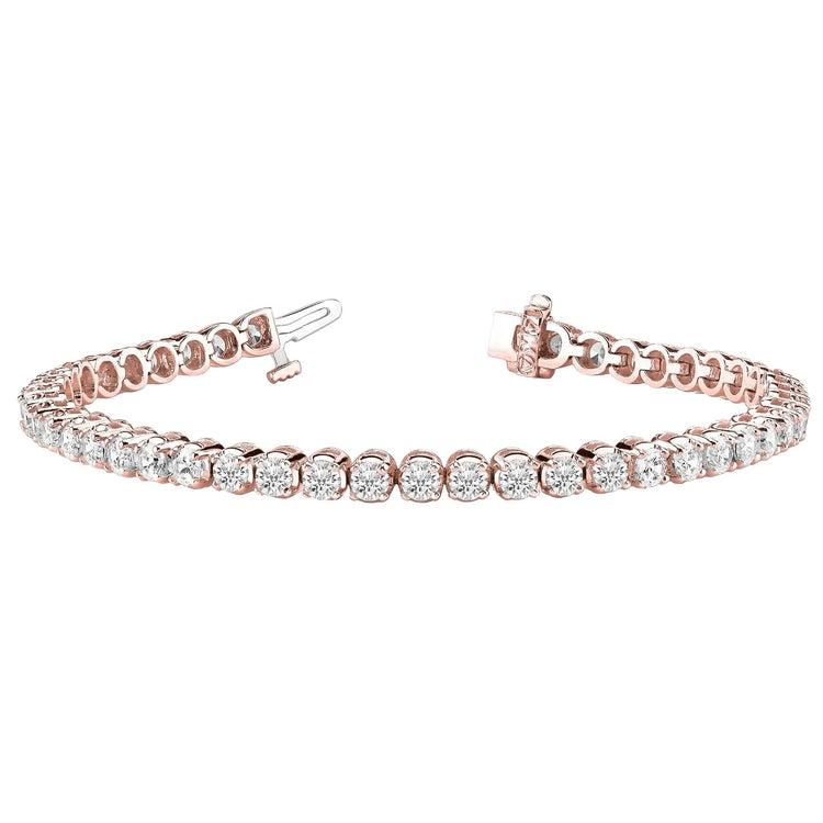 Réel Bracelet Tennis Rond Femme En Or Rose 7.50 Carats