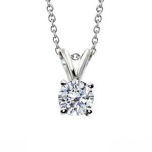 Réel Collier Pendentif Diamant Rond 2.50 Carats Sertie Griffe Or Blanc 14K