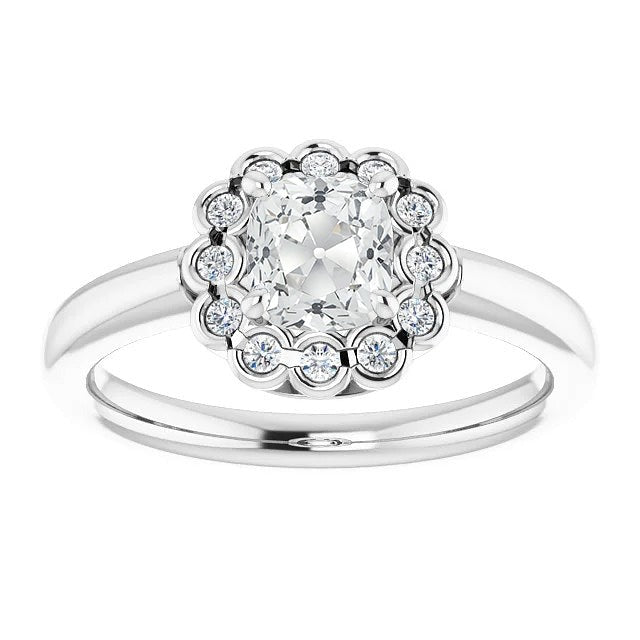 Réel Coussin Halo Bague Diamant Taille Ancienne Demi Lunette sertie Or 4.25 Carats 14K