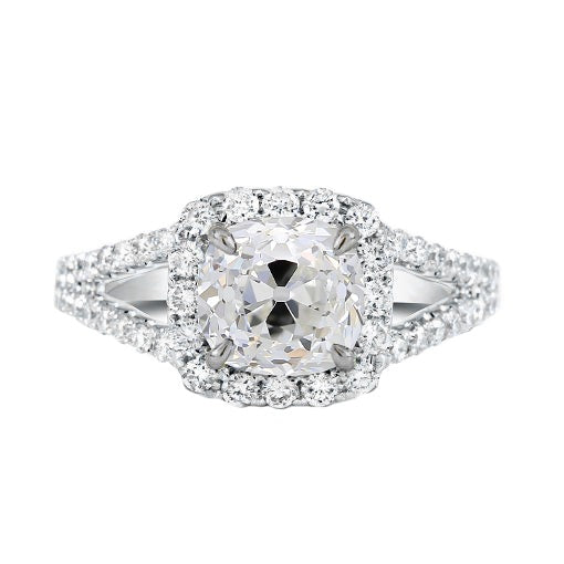 Réel Coussin Halo Diamant Taille Ancienne Bague Split Tige 2.75 Carats