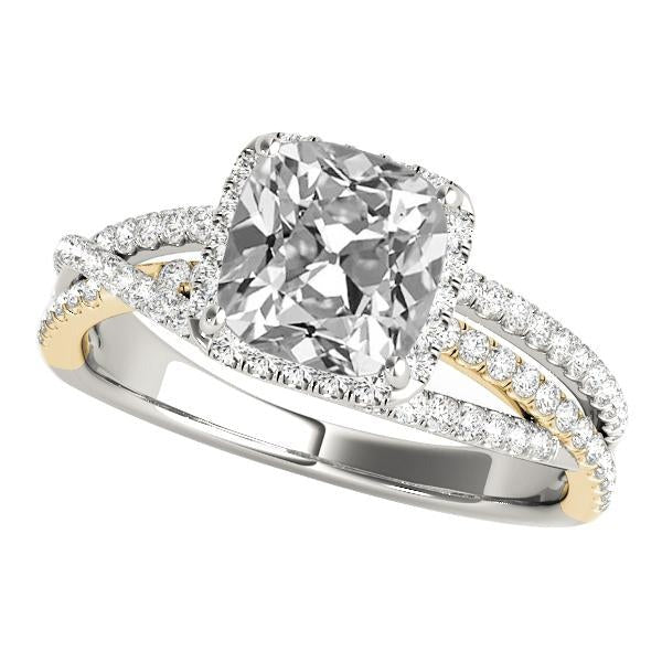 Réel Coussin Halo Diamant Taille Ancienne Bague Triple Split Tige 9.50 Carats