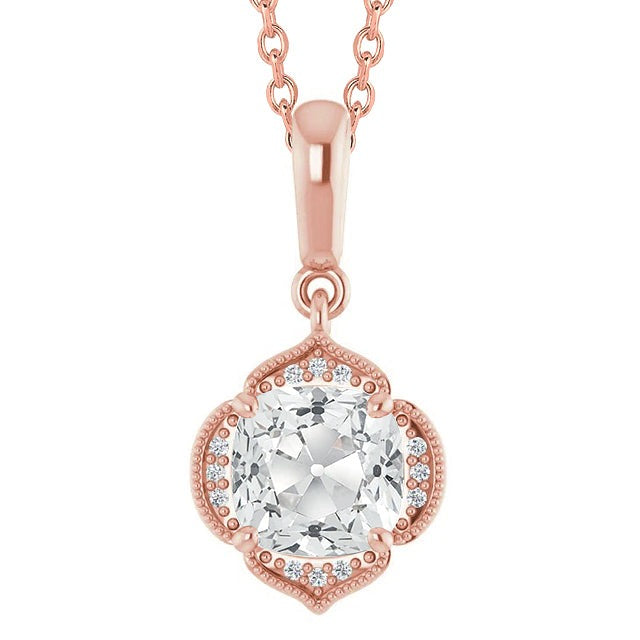 Réel Coussin Halo Diamant Taille Ancienne Pendentif Slide 4 Carats Ou Rose Millgrain