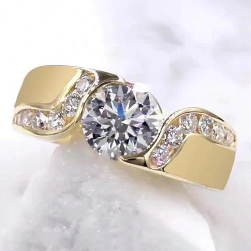 Réel Diamant Bijoux 2 Carats Tension Style Réglage Bague de Fiançailles Or
