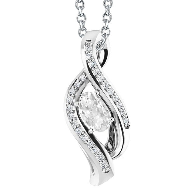 Réel Pendentif Diamant Or 14K Rond & Ovale Taille Ancienne 3 Carats Style Torsadé