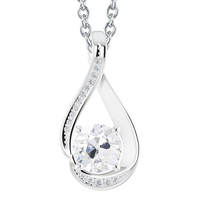 Réel Pendentif diapositive diamant 3 carats style torsadé coupe vieille mine avec chaîne