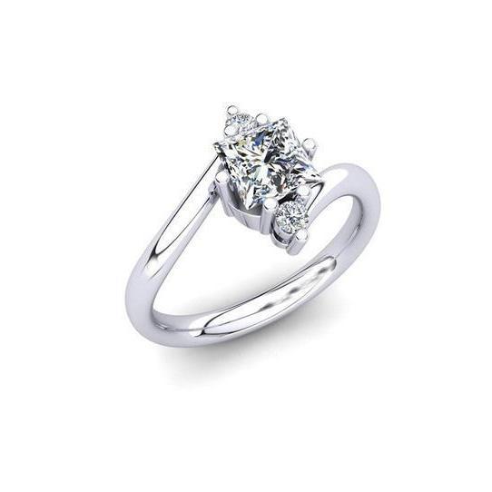 Réel Scintillant 2.20 carats Princesse & Taille ronde Or Blanc 14K