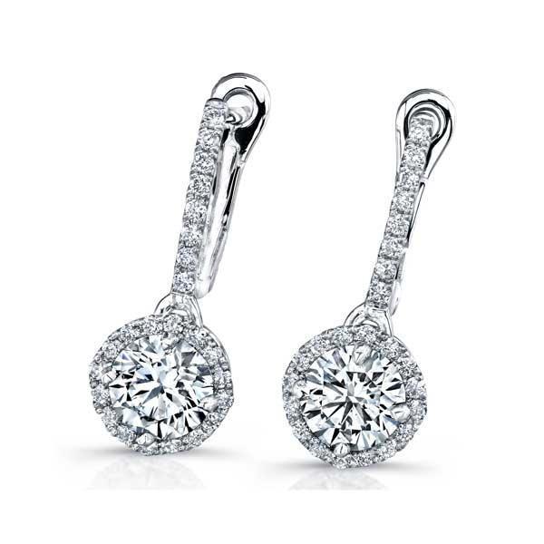 Réel Women Dangle Earrings Round Cut 4 Carats 14K White Gold
