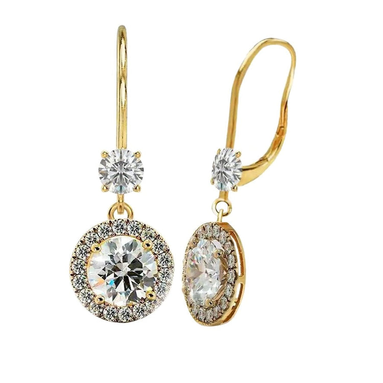 Réel diamant Halo Drop Dangle Boucles D'oreilles Leverbacks 4.80 Carats Or Jaune 14K