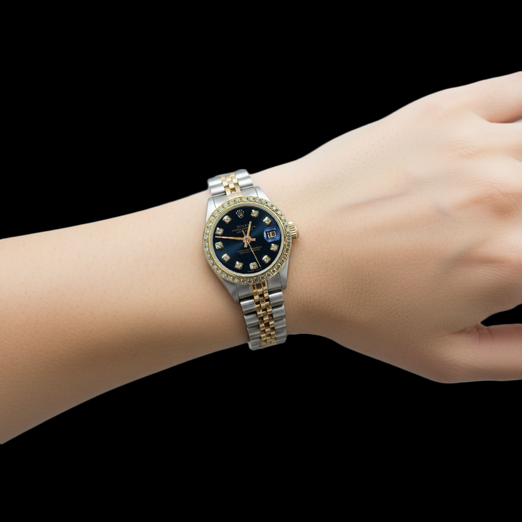 Regarder Rolex Datejust acier inoxydable & Or pour femme avec cadran en diamant bleu P2