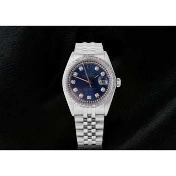 Regarder Rolex avec cadran en diamant et chaîne bleue, bracelet Jubilé Datejust