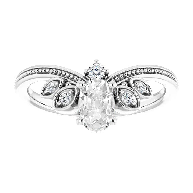 Rehausseur De Bague Réel Diamant Ovale Taille Ancienne Perlée Style Vintage 3.25 Carats