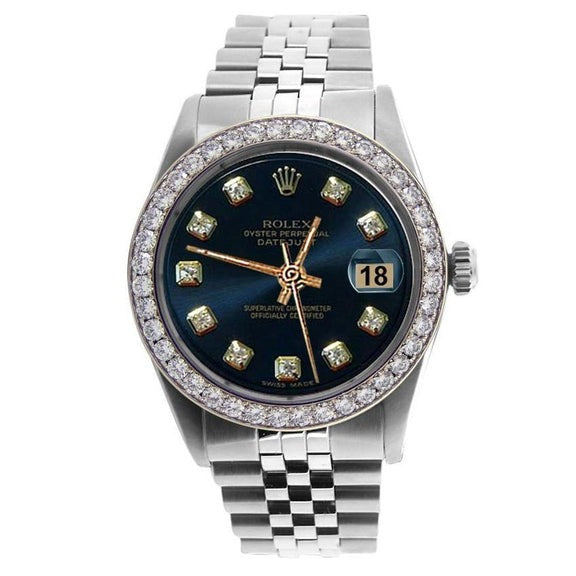 Rolex Cadran en diamant bleu Montre homme acier inoxydable Bracelet