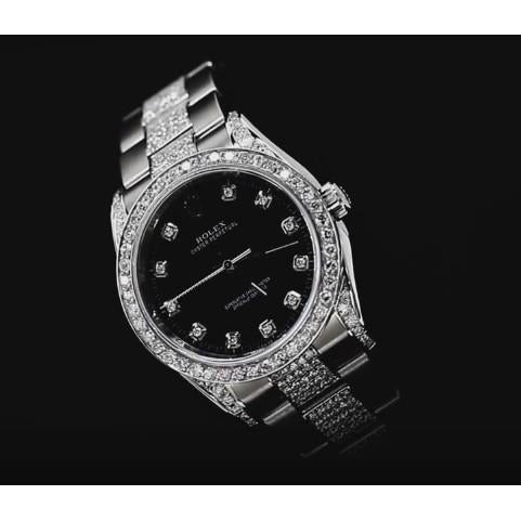 Rolex Cadran noir sans date Montre de taille moyenne Diamants personnalisés 6 ct. acier inoxydable3