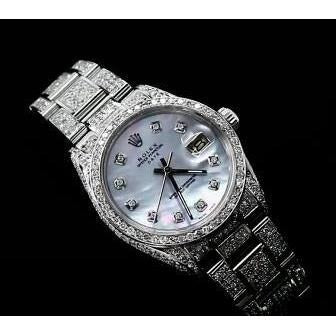 Rolex Date 34Mm Montre Cadran Diamant Personnalisé Bracelet huître acier inoxydable 12 Ct