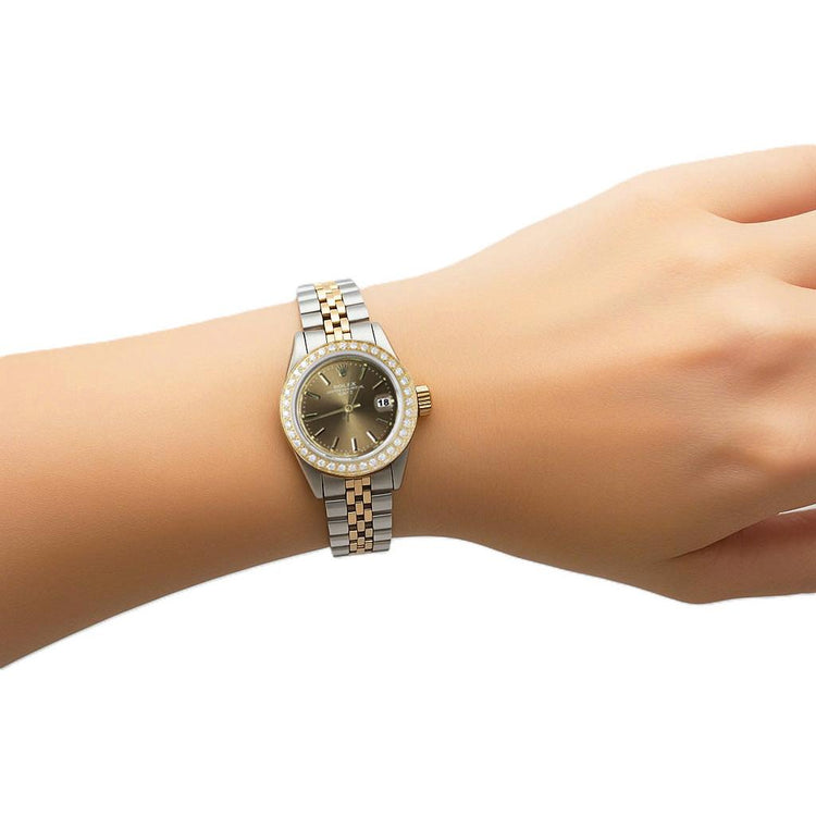 Rolex Date champagne bâton cadran diamant lunette montre acier inoxydable & Jubilé P1