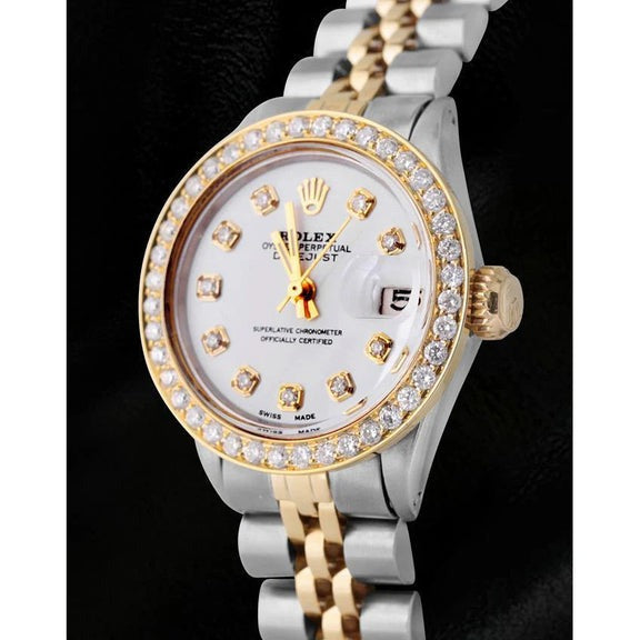 Rolex Datejust Montre-bracelet jubilé bicolore avec cadran en diamant blanc et lunette
