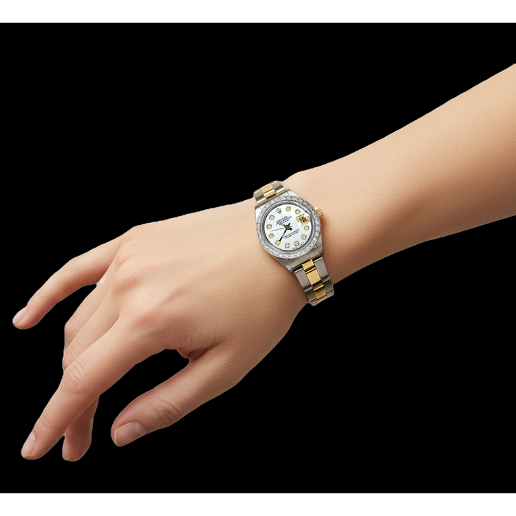 Rolex Datejust Montre pour femme bicolore avec lunette en diamant P3