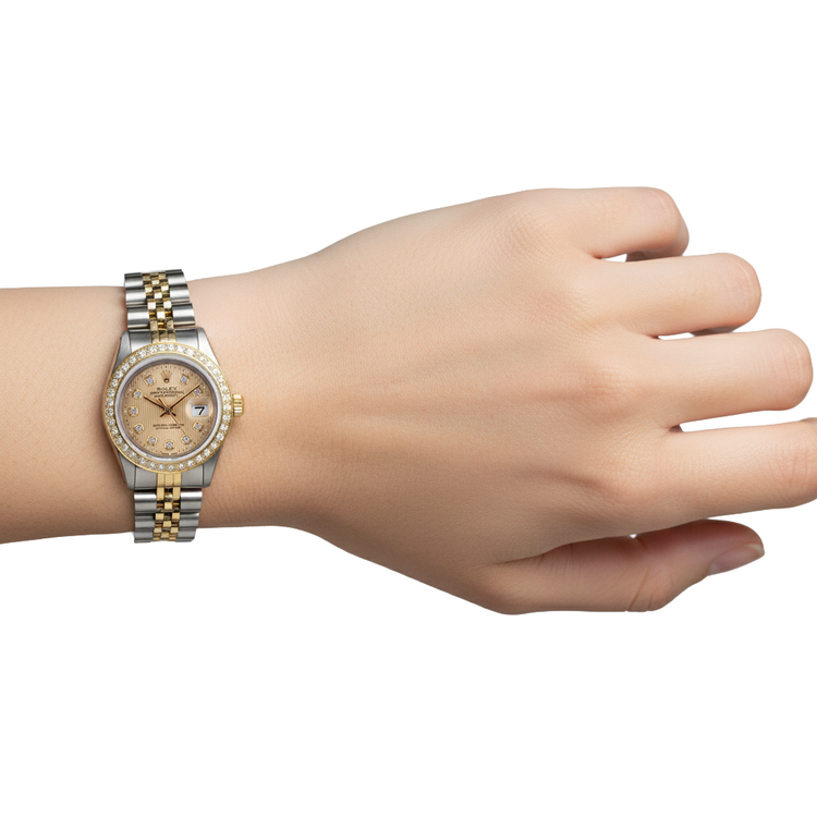 Rolex Datejust Tapisserie Cadran Diamant Lunette Montre Femme acier inoxydable & Or P2