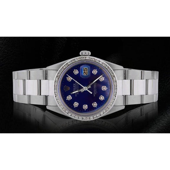 Rolex Datejust acier inoxydable huître Bracelet Montre Homme Cadran Diamant Bleu Lunette réglage rapide