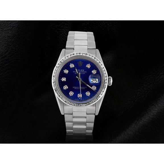 Rolex Datejust bleu diamant cadran lunette en acier inoxydable