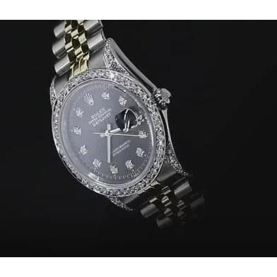Rolex Datejust réglage rapide sans trous diamant lunette cadran noir acier inoxydable bracelet2