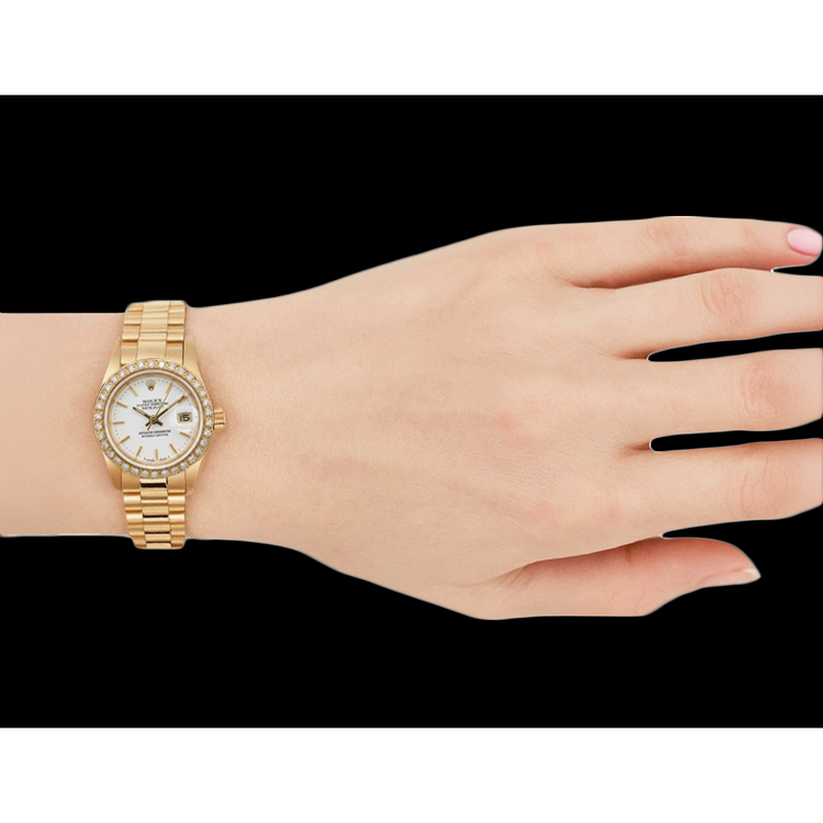 Regarder Rolex Datejust Bracelet en or jaune Cadran bâton Lunette en diamant