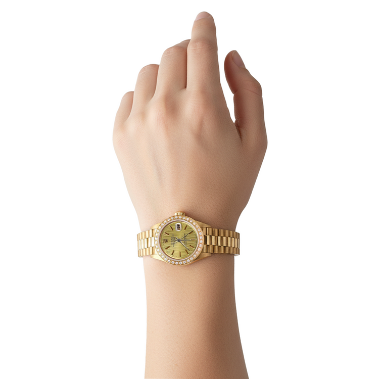 Rolex Dj Lunette Champagne Tapisserie Bâton Cadran Montre Président Style