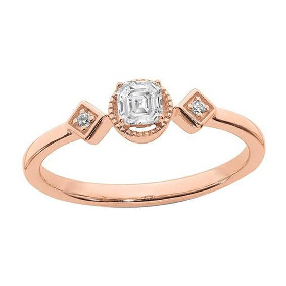 Rond & Asscher Véritable Diamant Bague Trois Pierres Sertie De Griffes Or Rose 2 Carats