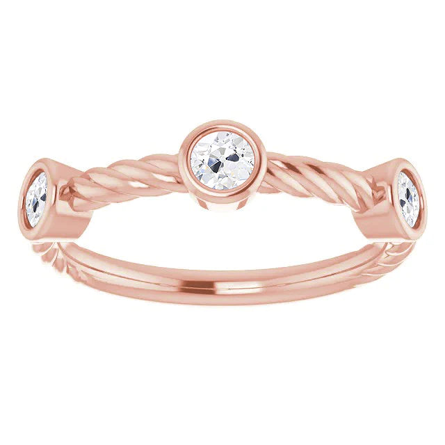 Rond Vieux Mineur Réel Diamond Half Eternity Band Lunette Corde Style 3 Carats