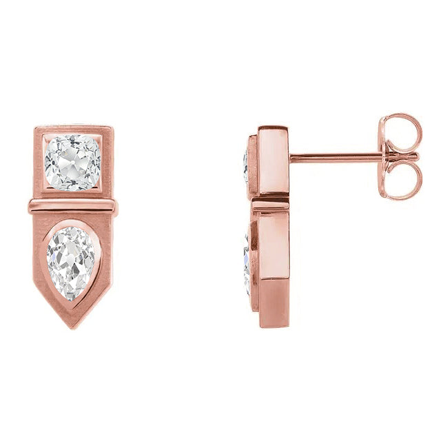 Diamant Fin Coussin Puces d'Oreilles en Or 14K Rose – vue de face