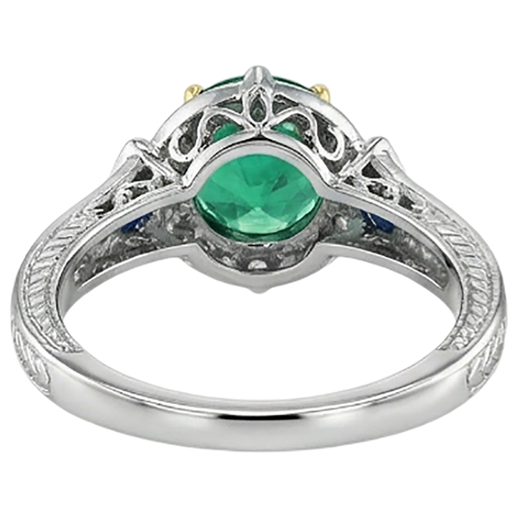 Bague Pierre Précieuse Or Bicolore 14 Carats avec Émeraude Fine – vue arrière