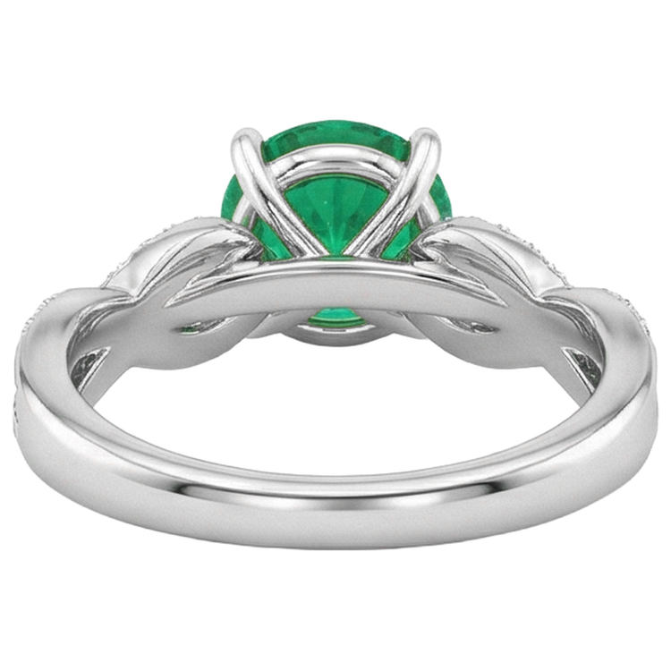 Émeraude Fine Taille Ronde Bague Pierre de Couleur en Or Bicolore 14 Carats – vue arrière