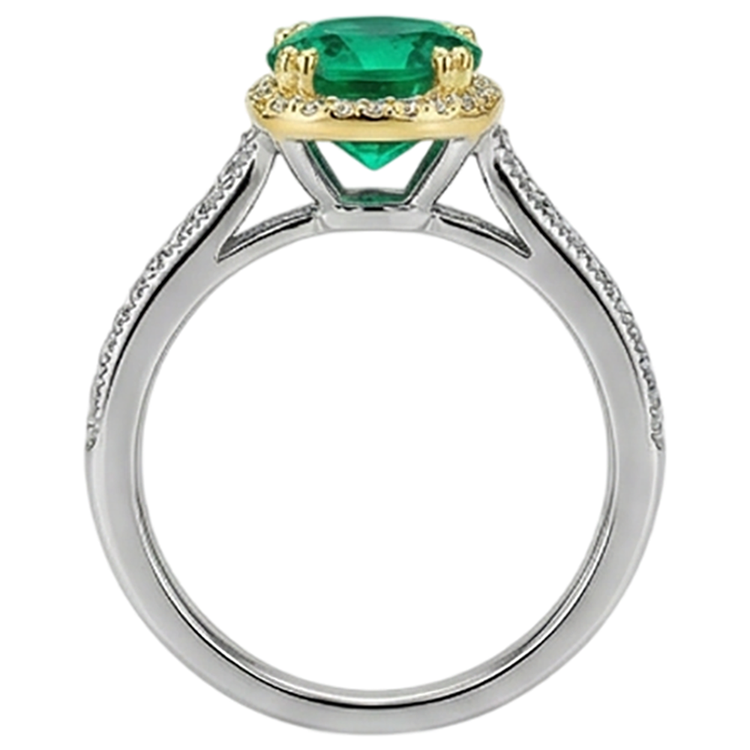 Taille Ronde Émeraude bague en Or 14K Bicolore – vue détaillée