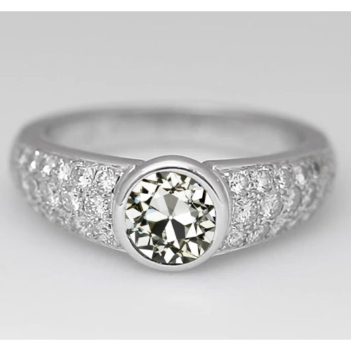 Coussin Antique Diamant bague en Or 14K Blanc – vue principale