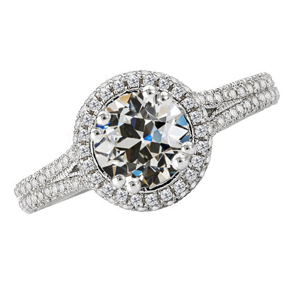 Diamant Fin Bague de Fiançailles Halo 1,75-carats Or Blanc 14 Carats – vue principale