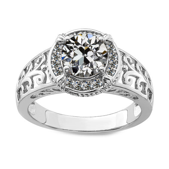 Diamant Fin Bague Halo 3-carats Or 14K Blanc – vue principale