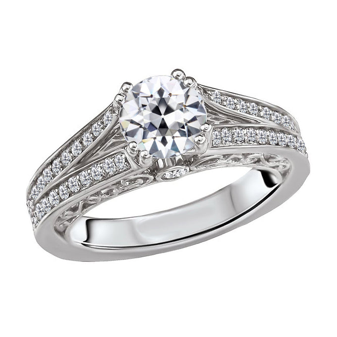 Diamant Fin Bague Solitaire avec Accents 1 carats Or Blanc 14 Carats – vue principale