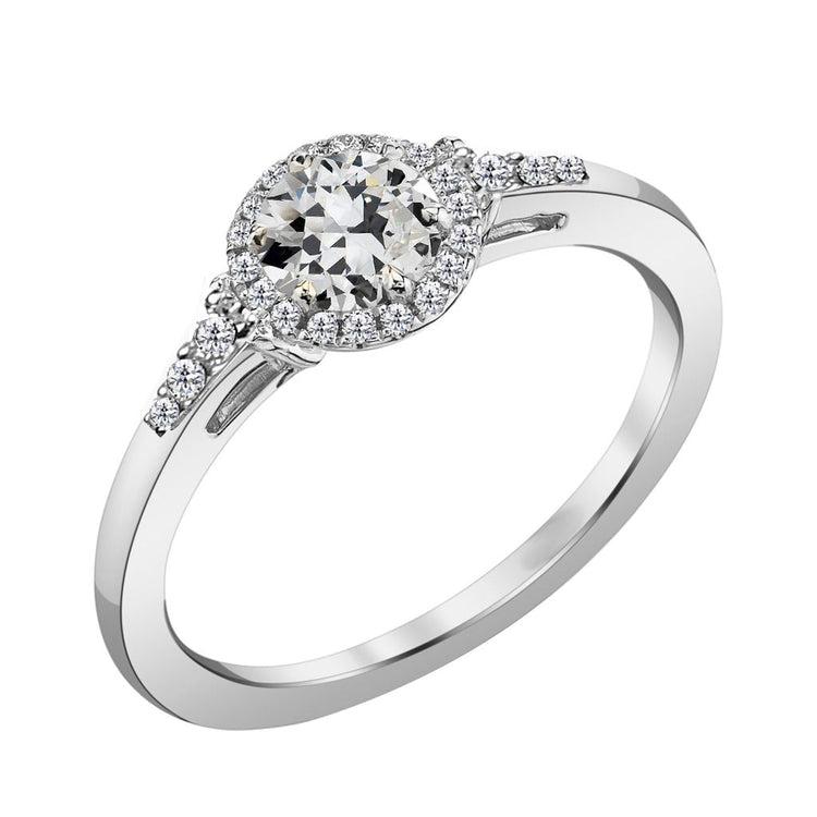 Brillant Coussin Antique Bague Sertie Halo en Or Blanc 14 Carats – vue principale