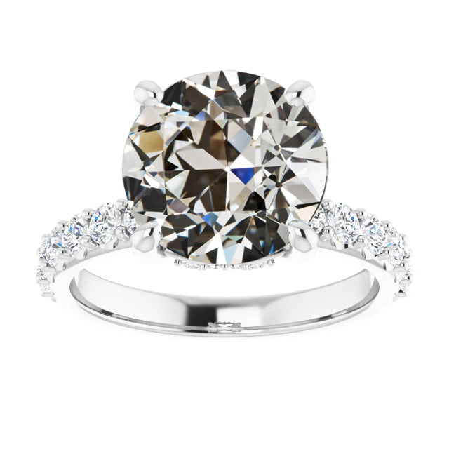 Coussin Antique Diamant bague en Or 14K Blanc – vue principale