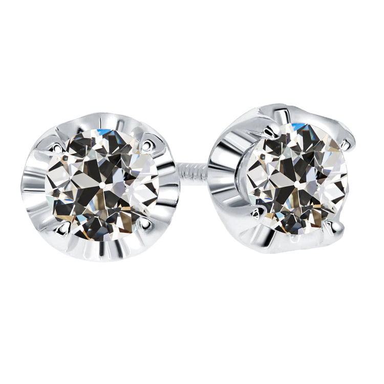 Diamant Taille Old Mine Pendants d'Oreilles en Or 14K Blanc – vue principale