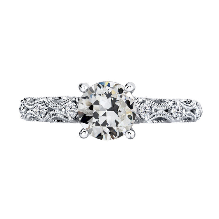 Diamant Coussin Antique Bague Solitaire avec Accents en Or Blanc 14 Carats – vue principale