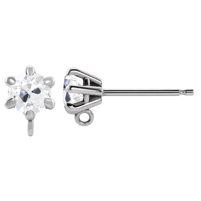 Diamant Coussin Antique Puces d'Oreilles en Or Blanc 14 Carats – vue de face