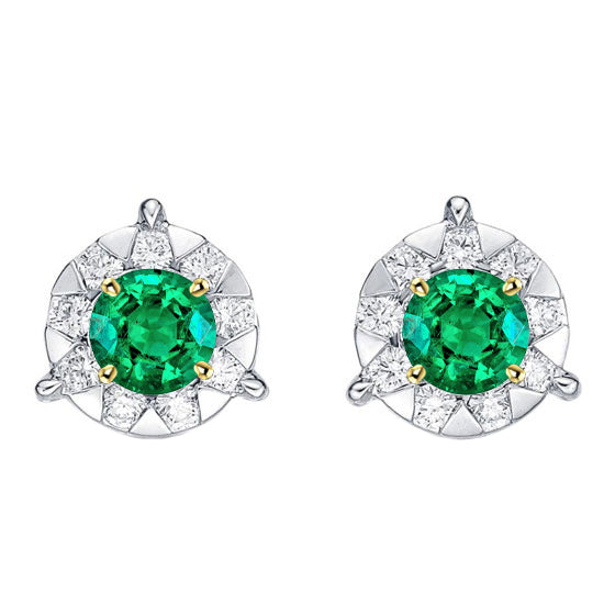 Émeraude Colombienne Gemstone Earring 1,50 carats Or 14K Bicolore – vue principale