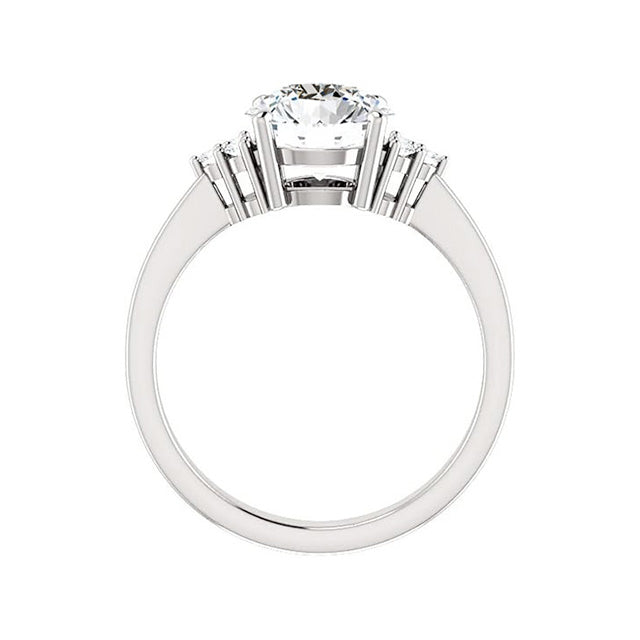 Diamant Fin Coussin Antique Bague Solitaire avec Accents en Or Blanc 14 Carats – vue de côté