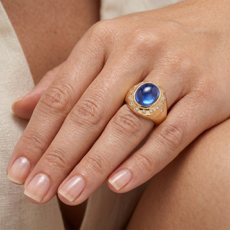 Saphir Bleu Bague Pierre Précieuse – Taille Cabochon 5 carats Or